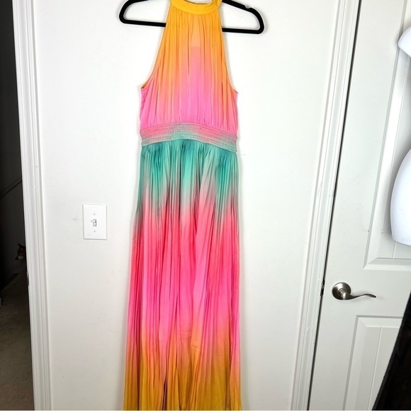 Rococo Sand Maxi dress women M Zale Halter Pink Multicolor Vacation Tropical - Picture 5 of 13